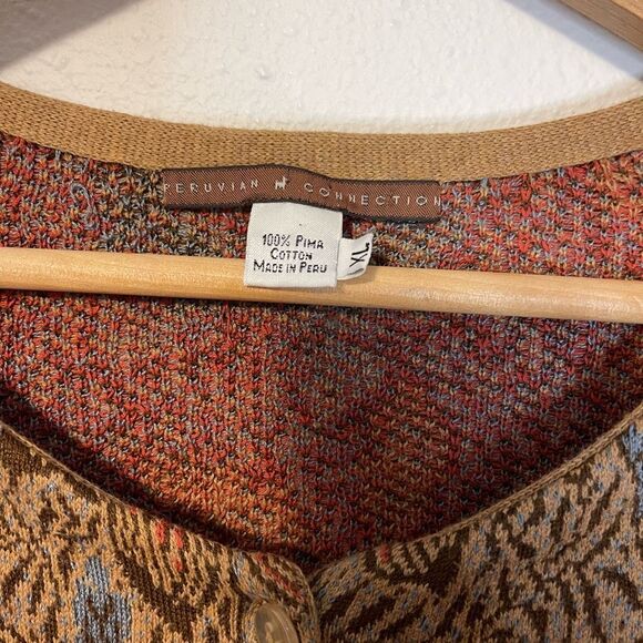 Peruvian Connection Floral Jacquard Cardigan Jacket 100% Pima Cotton Size XL - Picture 5 of 9